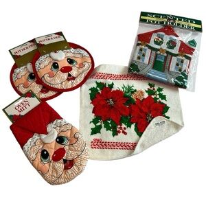 Christmas Holiday Santa Claus Mixed Lot Kitchen Set Pot Holder Towel